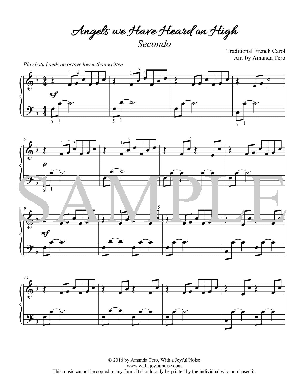 Angels We Have Heard on High intermediate piano duet sheet music