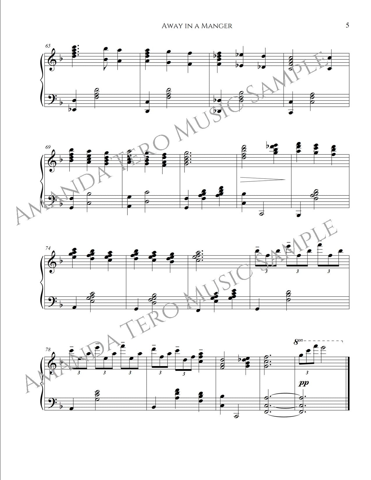 Away in a Manger light jazz Christmas intermediate piano sheet music