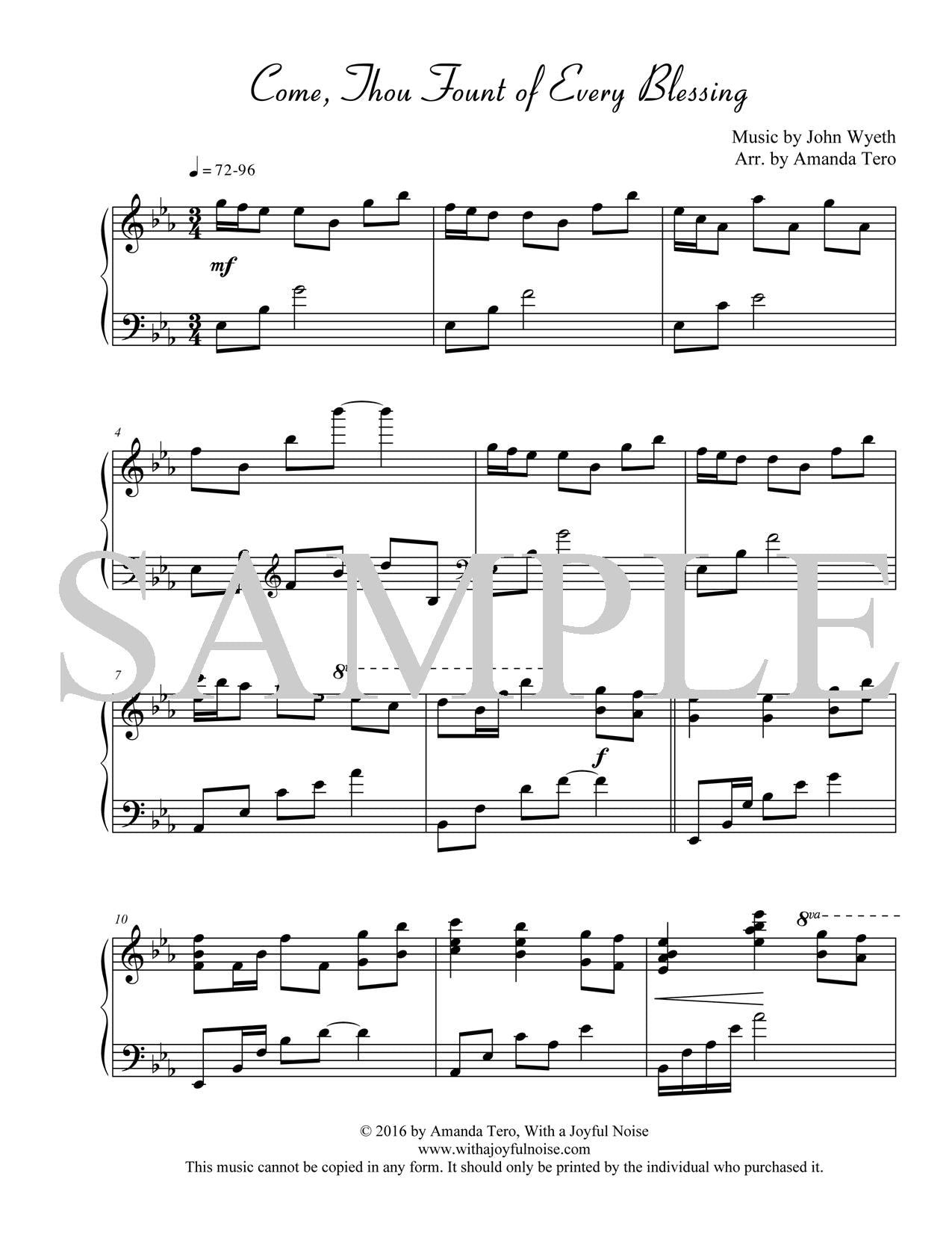 Come Thou Fount of Every Blessing Late Intermediate Piano Solo
