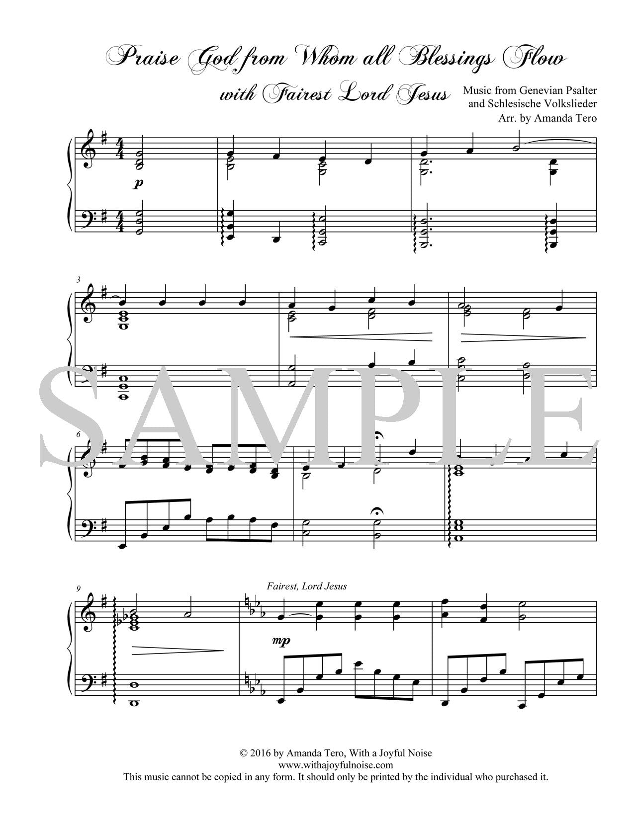 Doxology Fairest Lord Jesus medley late intermediate piano solo