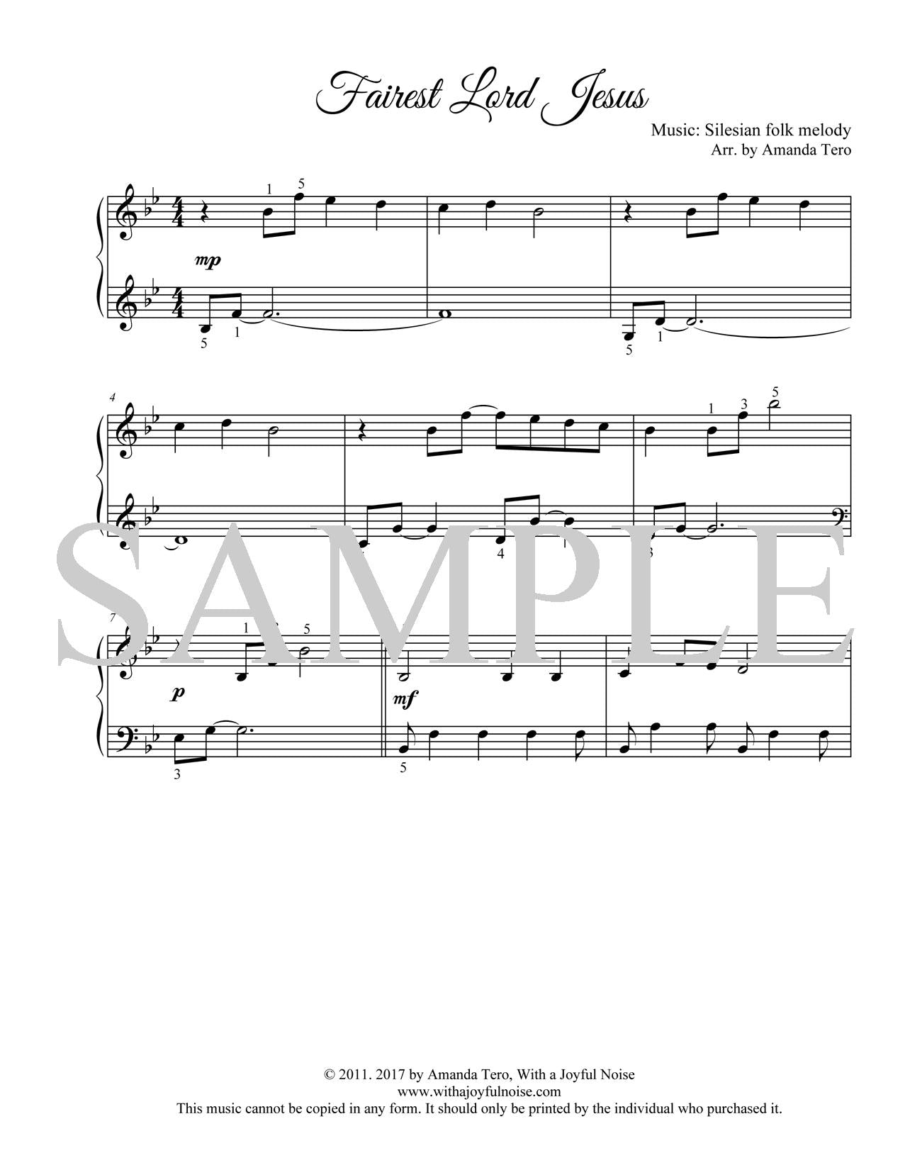 Fairest Lord Jesus intermediate piano sheet music