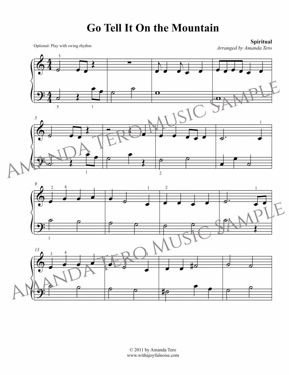 Go Tell it On the Mountain elementary Christmas piano sheet music solo
