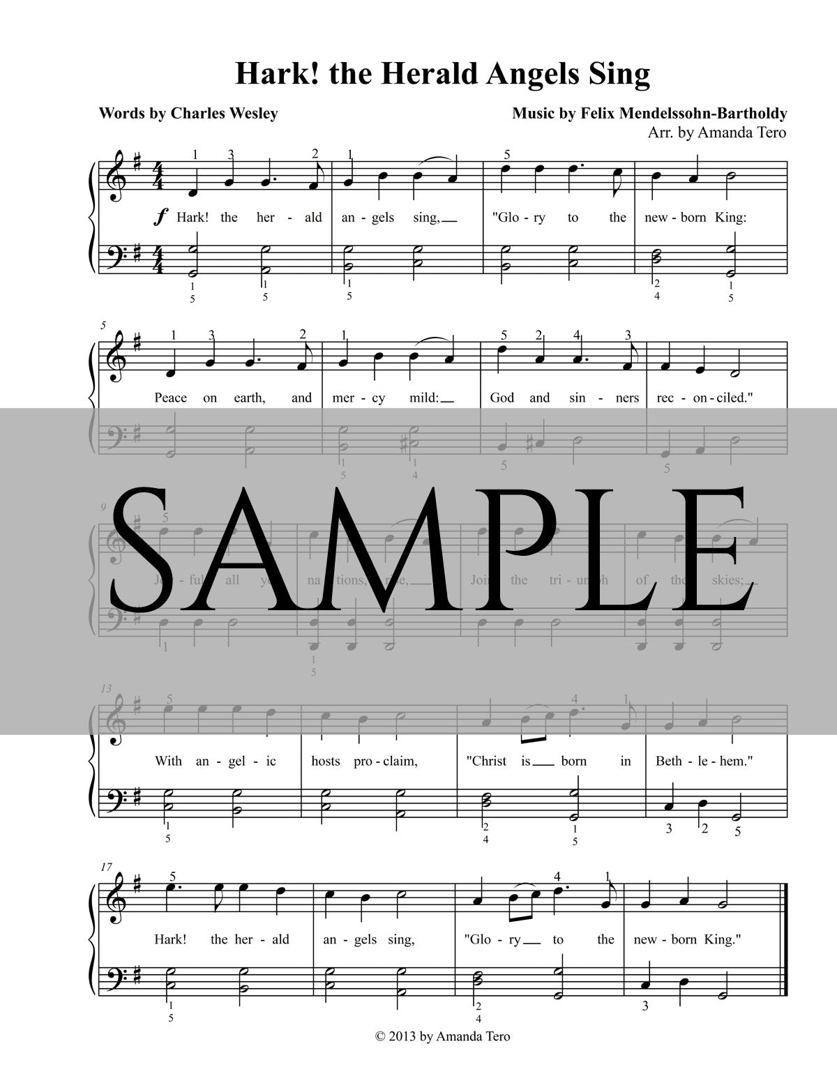 Hark! the Herald Angels Sing early intermediate Christmas piano sheet music
