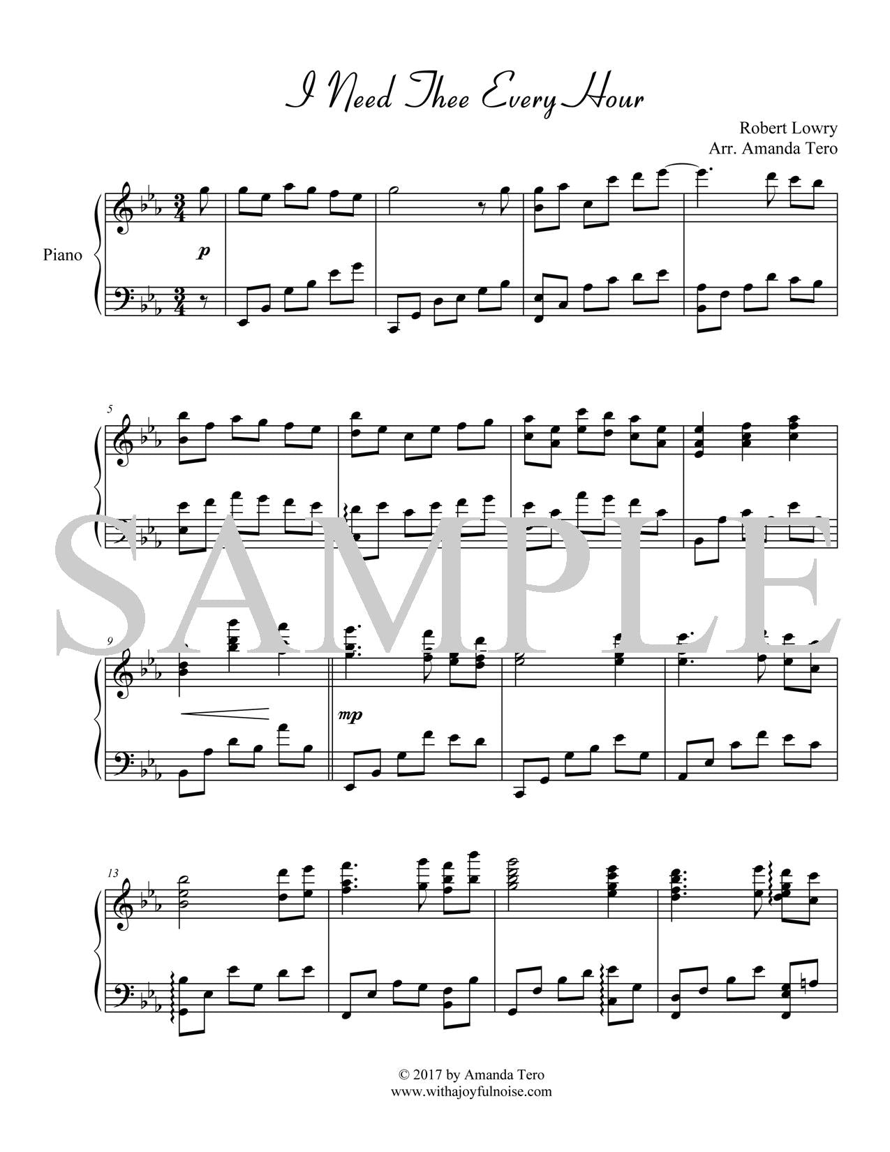 I Need Thee Every Hour late intermediate sacred piano sheet music