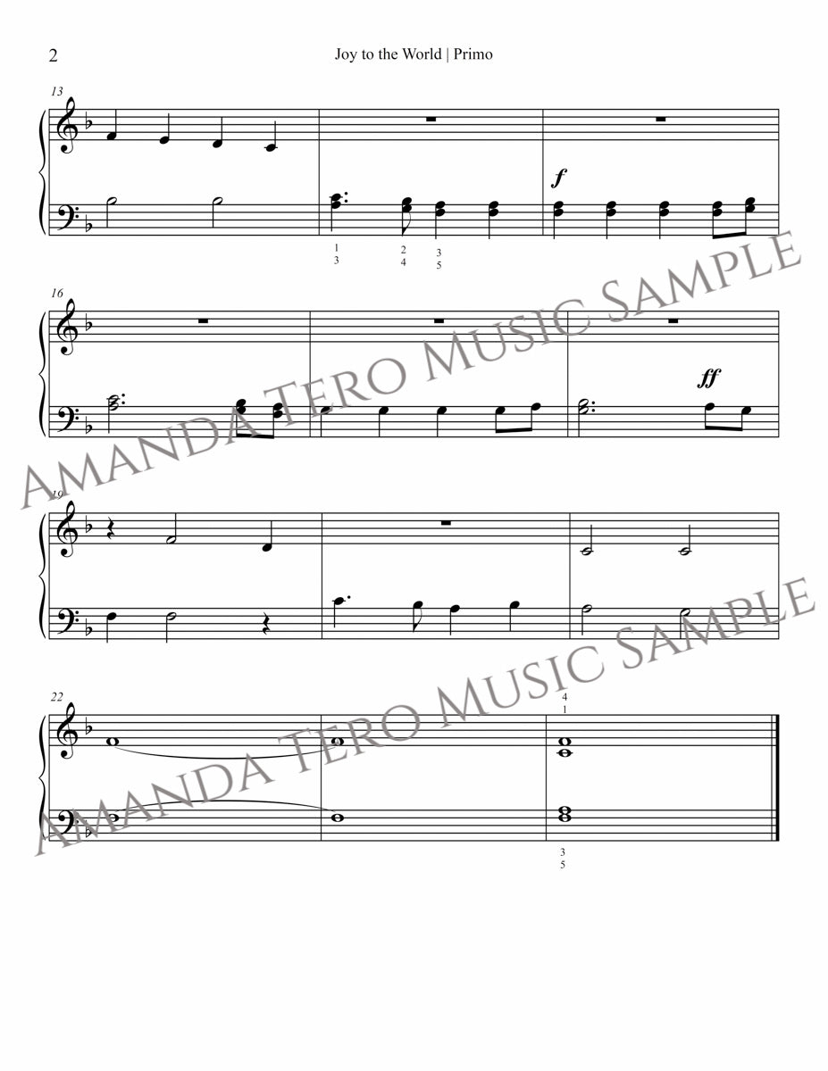 Joy to the World beginner elementary Christmas piano duet sheet music