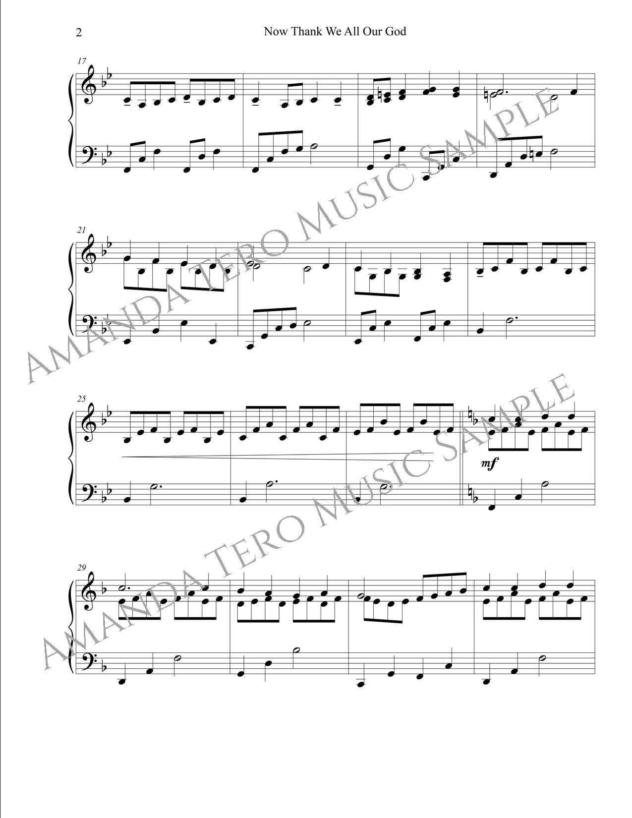 Now Thank We All Our God Intermediate Thanksgiving Piano Sheet Music Solo
