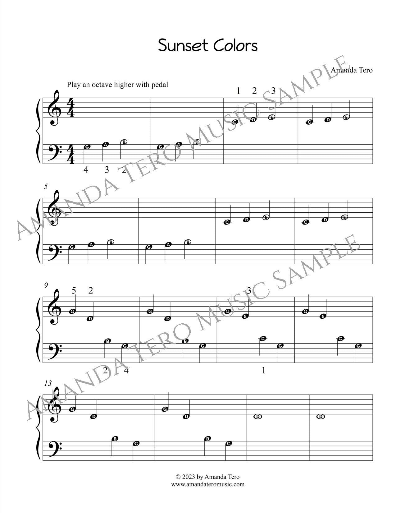 Summer Swingset: 10 easy piano sheet music with helper notes