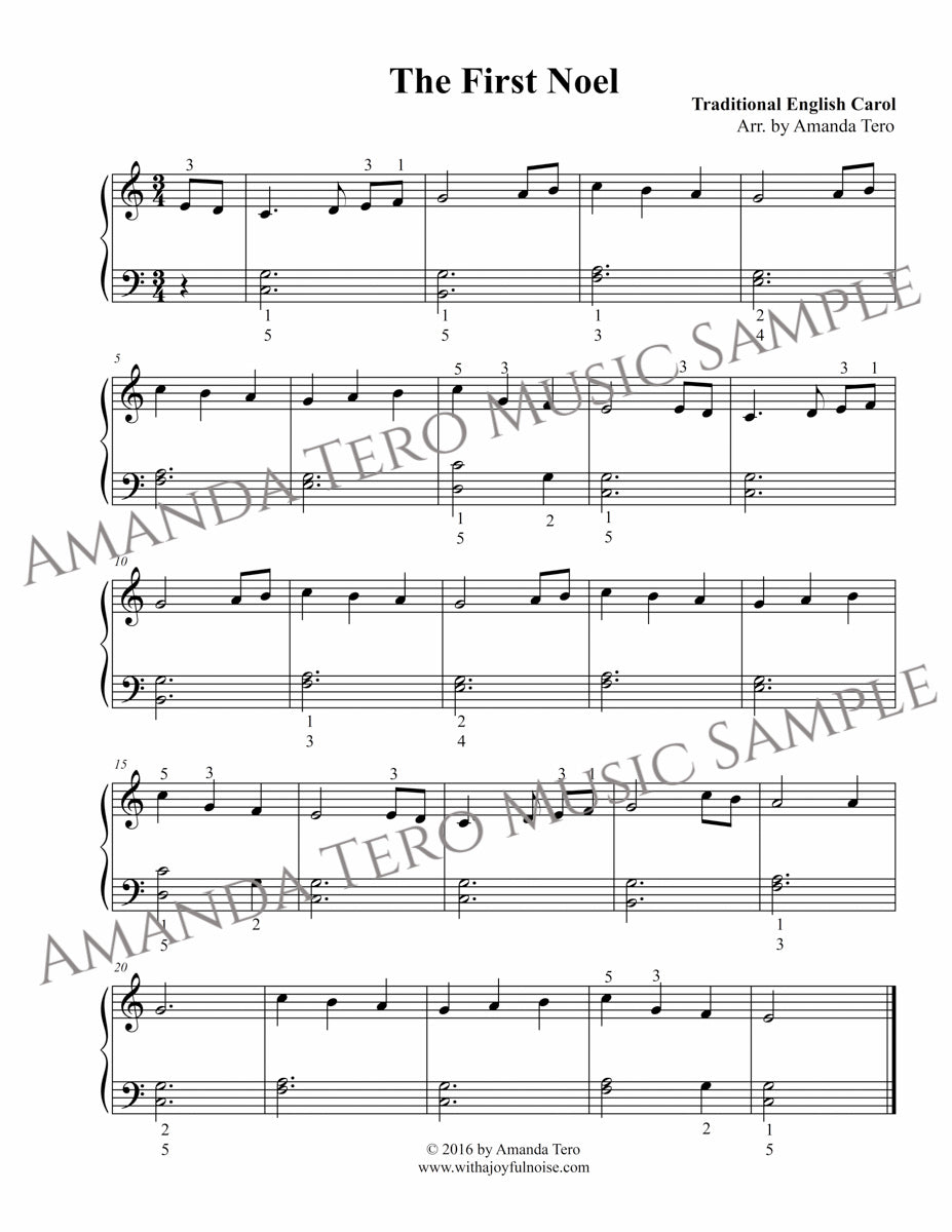 The First Noel in C elementary Christmas piano sheet music solo