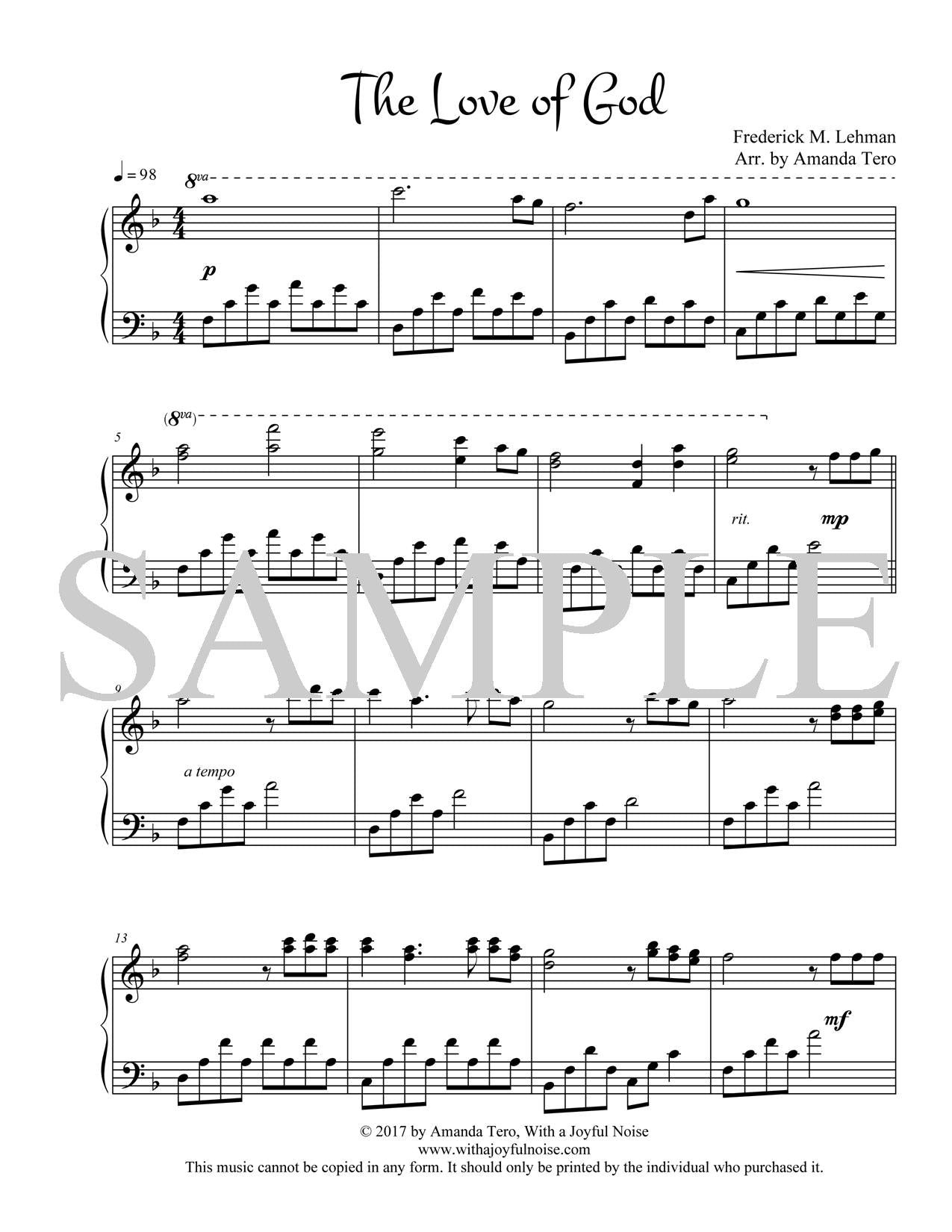 The Love of God intermediate piano sheet music