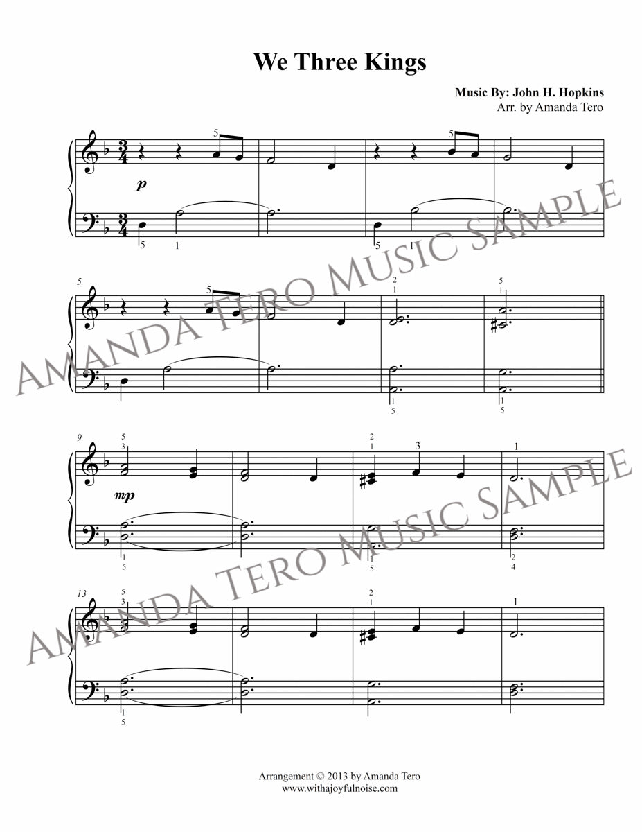 We Three Kings elementary Christmas piano sheet music solo