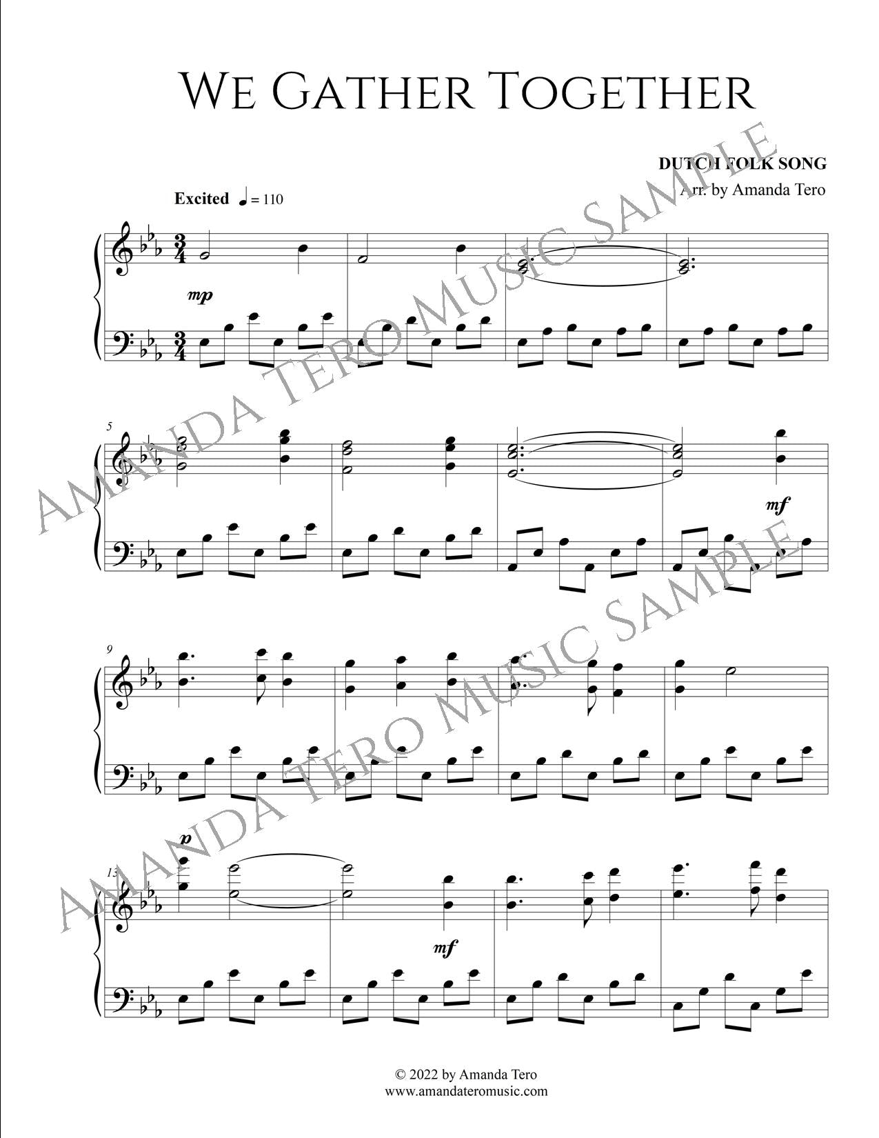 3 Thanksgiving Hymns Sheet Music for Intermediate Piano: Come, Ye Thankful People Come, We Gather Together, Now Thank We All Our God