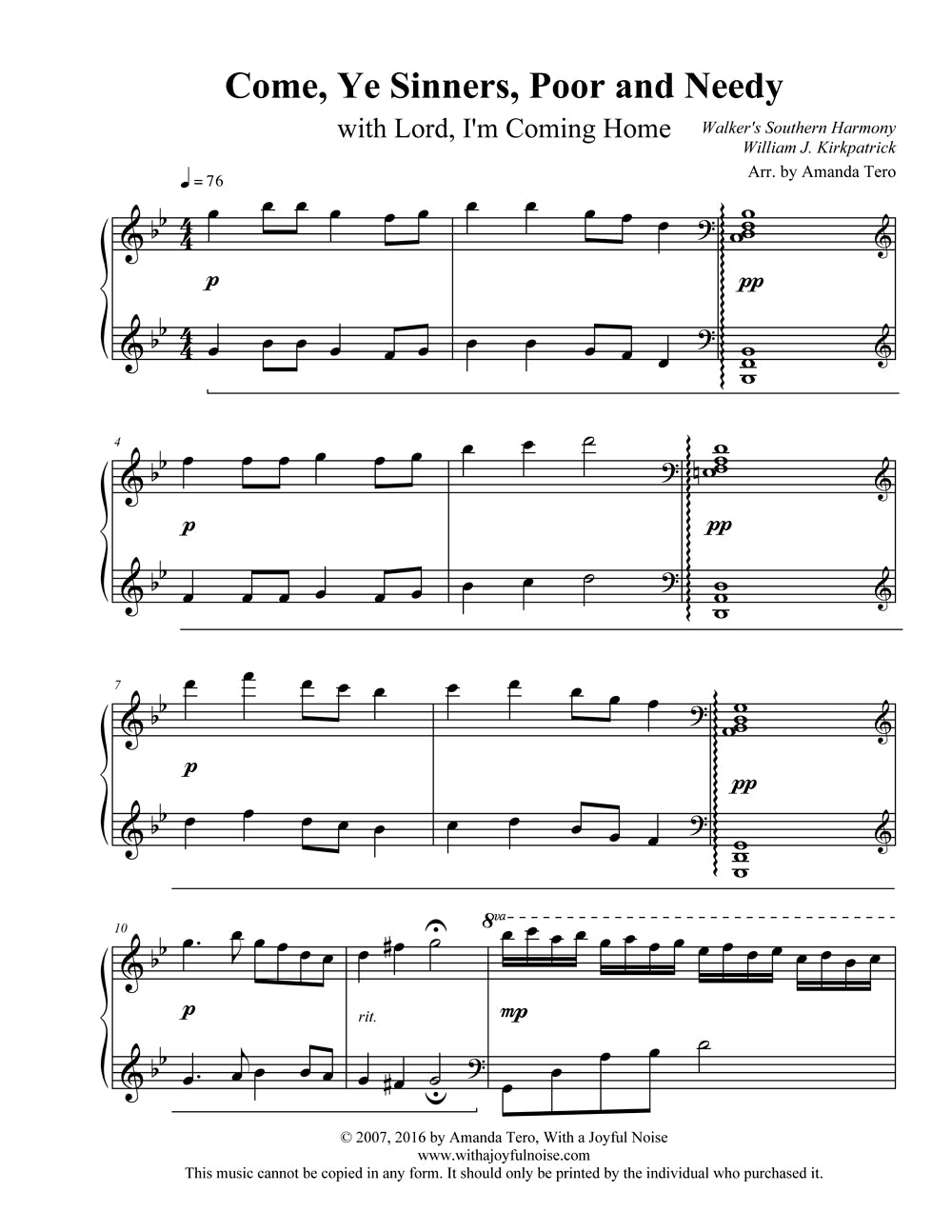 Come, Ye Sinners, Poor and Needy with Lord, I'm Coming Home late intermediate piano solo