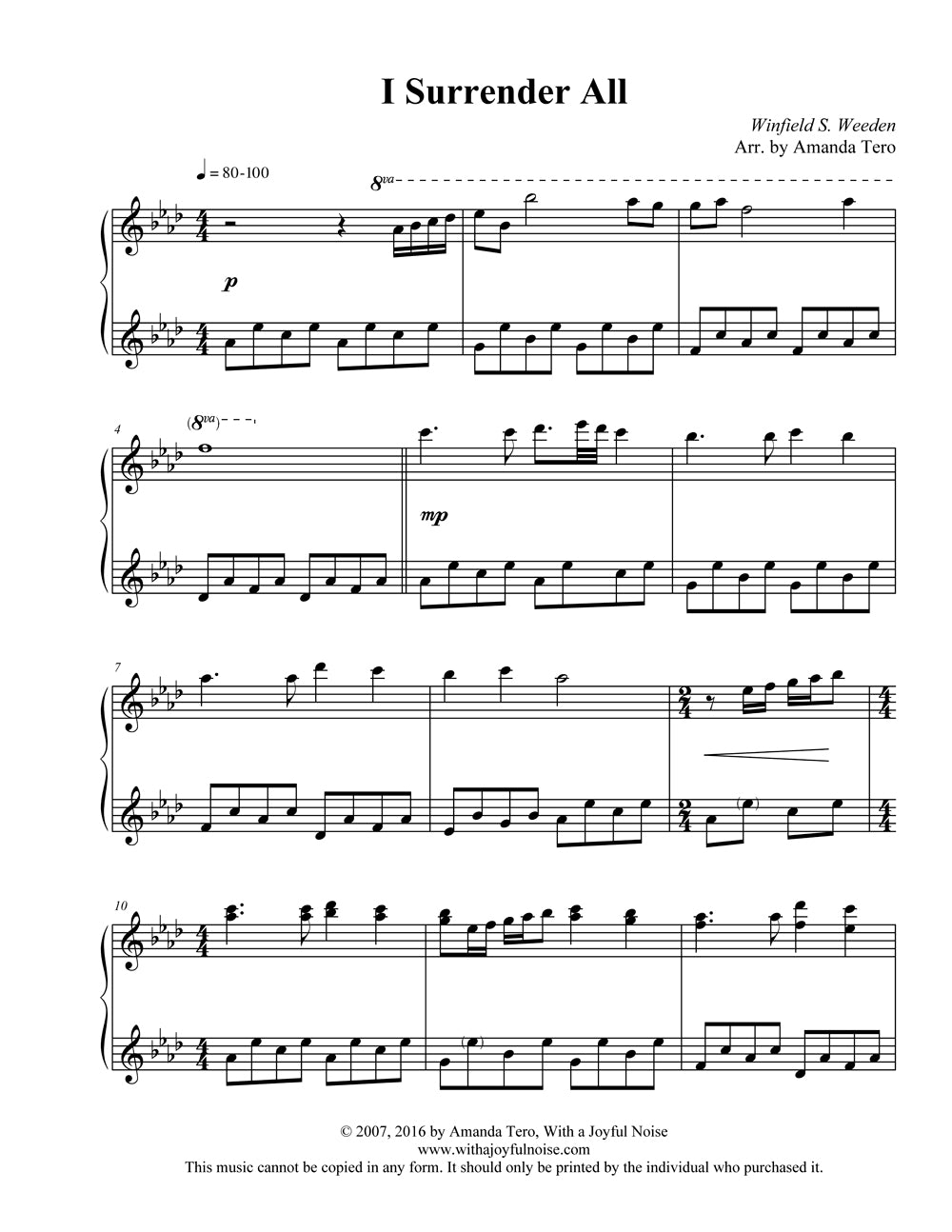 I Surrender All late intermediate piano solo