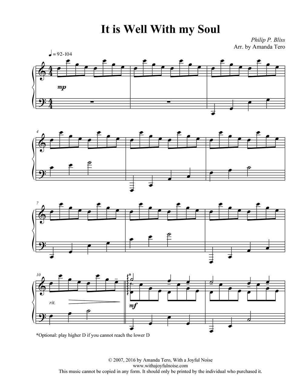 It is Well with my Soul late intermediate piano solo