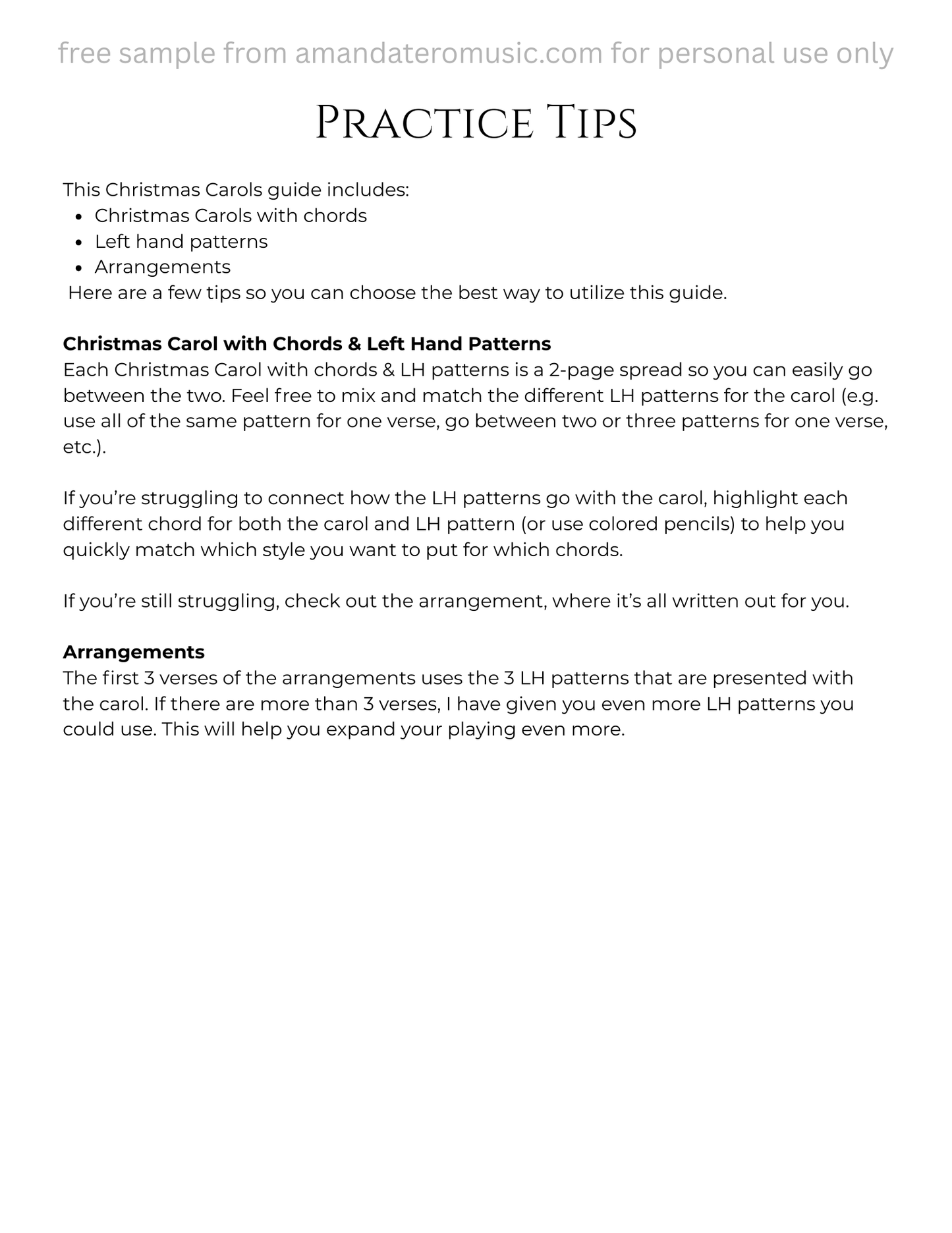 Easy Christmas Carols with Left Hand Patterns DIGITAL PDF