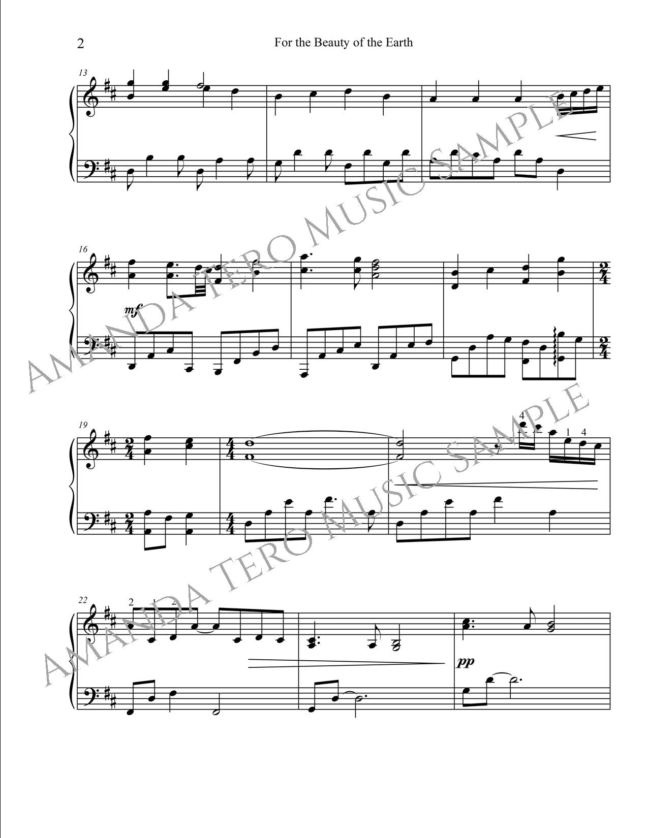 For the Beauty of the Earth late intermediate sacred piano sheet music