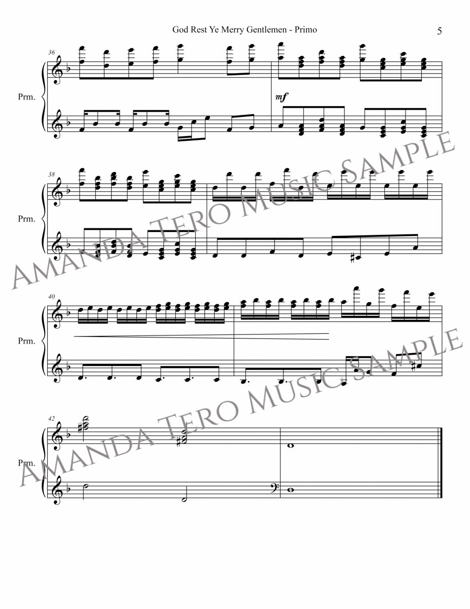 God Rest Ye Merry Gentlemen advanced Christmas piano duet sheet music