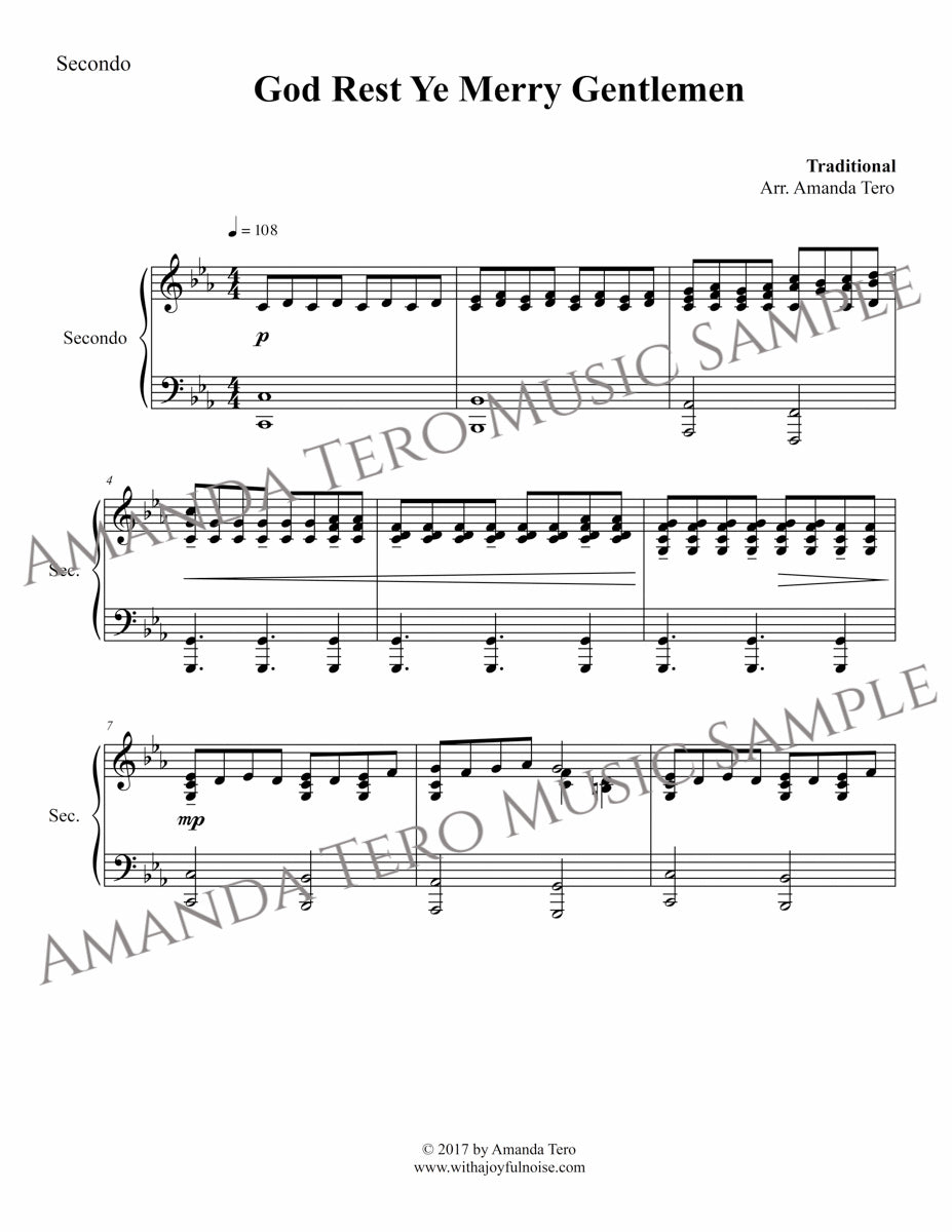 God Rest Ye Merry Gentlemen advanced Christmas piano duet sheet music