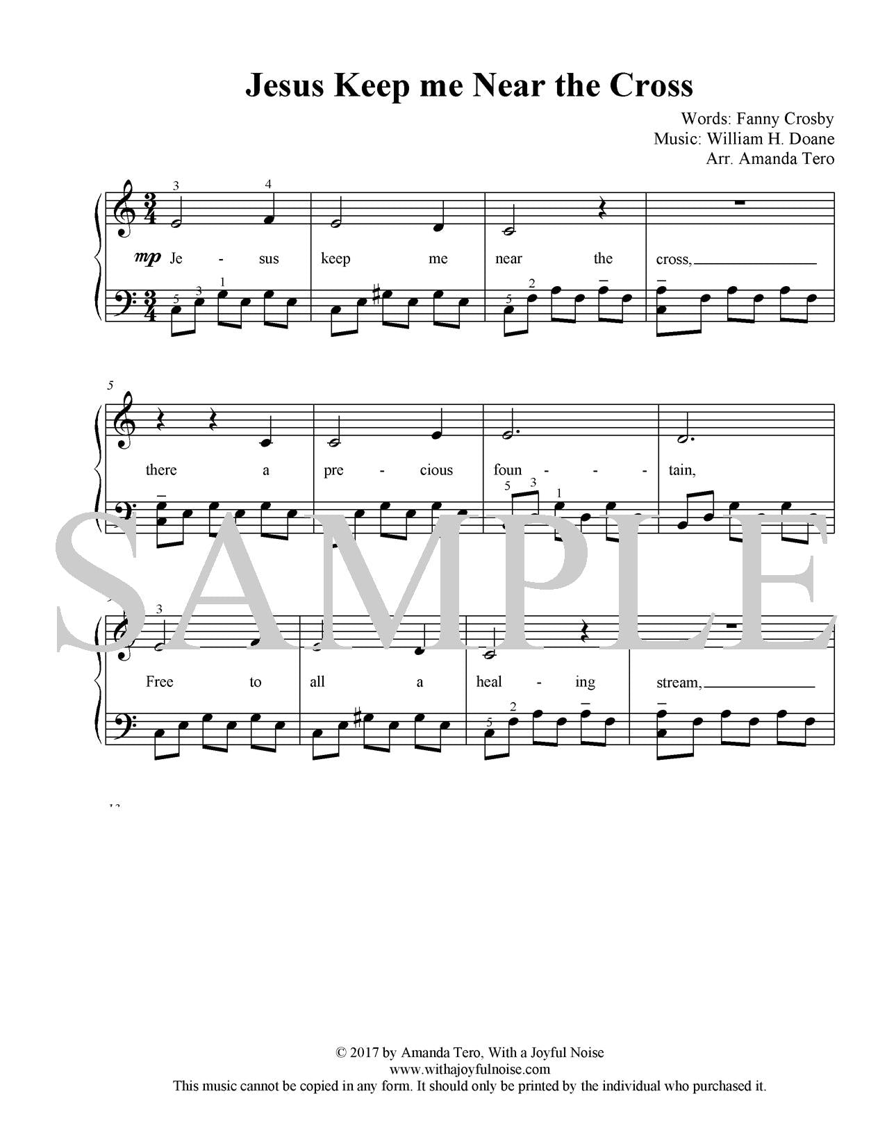 Near the Cross elementary piano solo sheet music