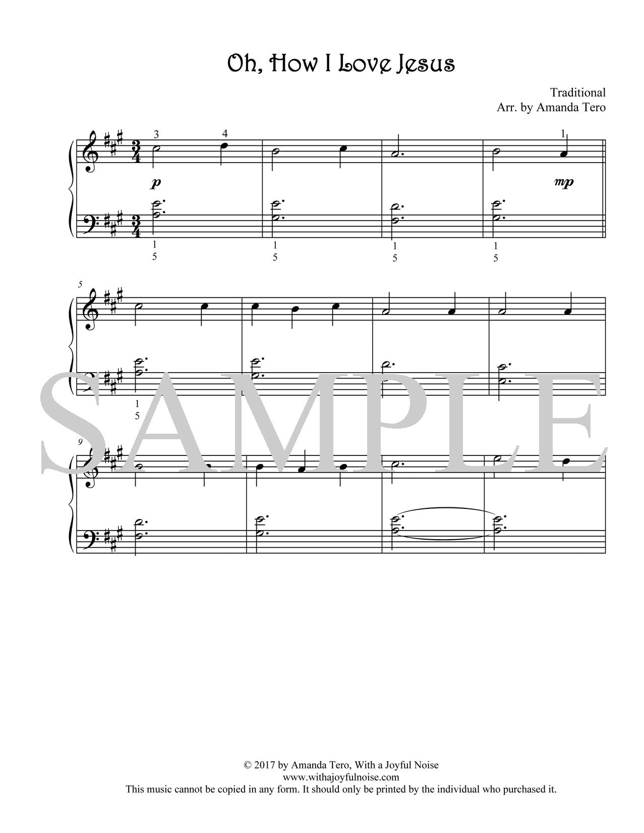 Oh, How I Love Jesus elementary piano sheet music