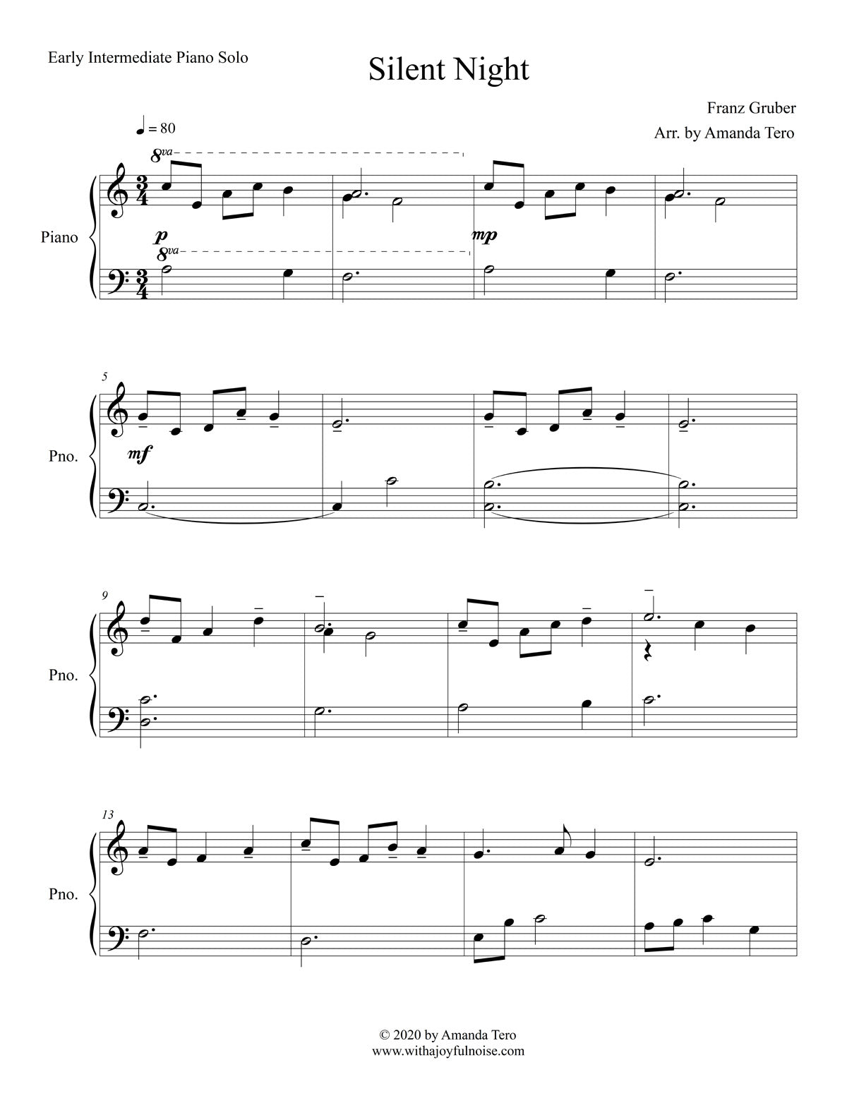 Silent Night for early intermediate pianist