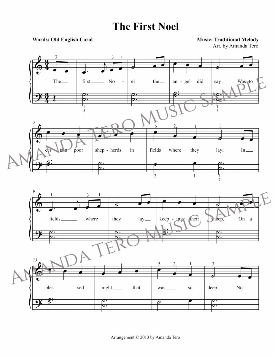 The First Noel easy Christmas piano sheet music solo